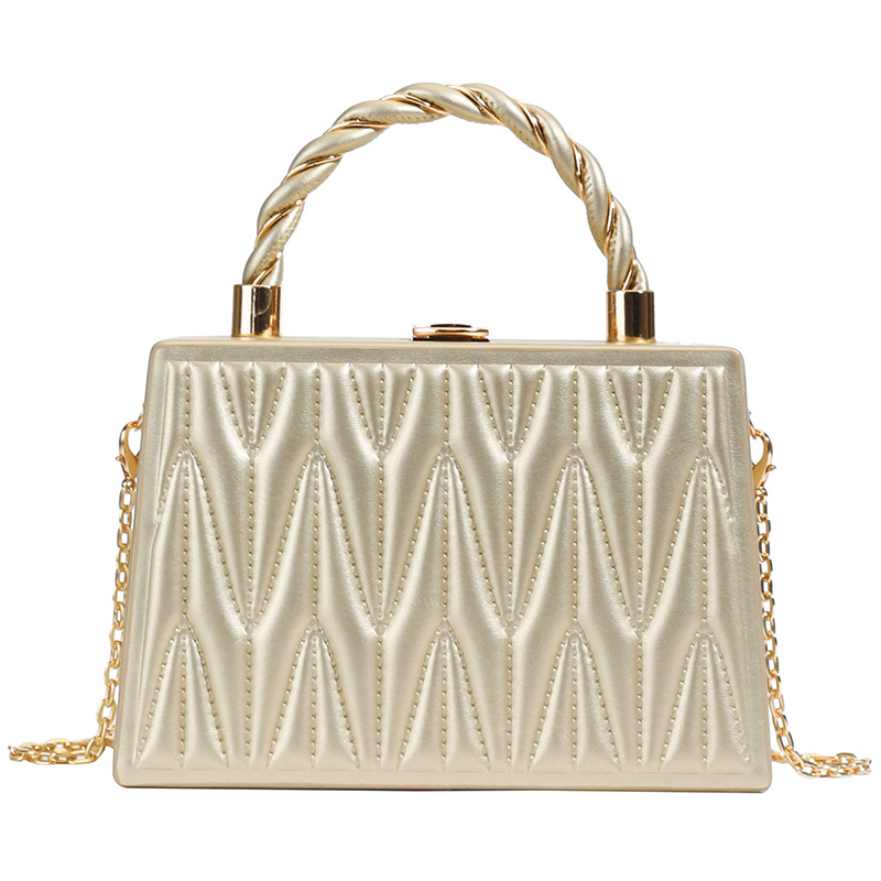 Fashionable single-shoulder crossbody bag, new Korean-style versatile silk scarf small square bag, hand-held high-end box bag, pleated chain bag Item Picture
