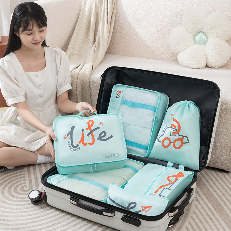 Fashion clothing compartments storage six-piece set, underwear and socks compartments storage bag, travel six-piece storage set full figure