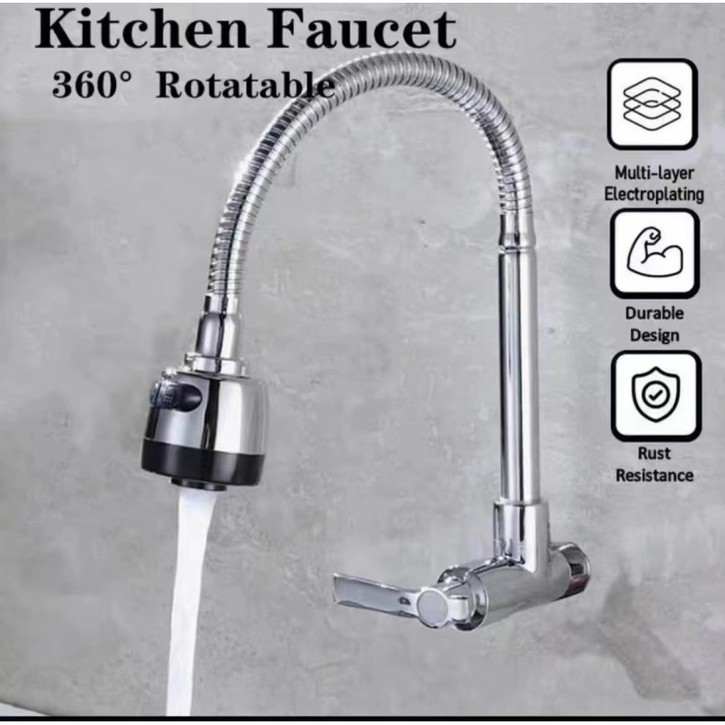 Wall-mounted faucet, kitchen wall-mounted single cooling universal sink faucet, kitchen stainless steel sink, balcony bathroom faucet full figure