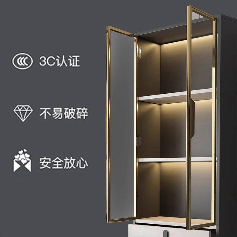 20 minimalist glass door frame aluminum profile light luxury wardrobe cabinet narrow frame aluminum alloy glass cabinet door aluminum material details Picture