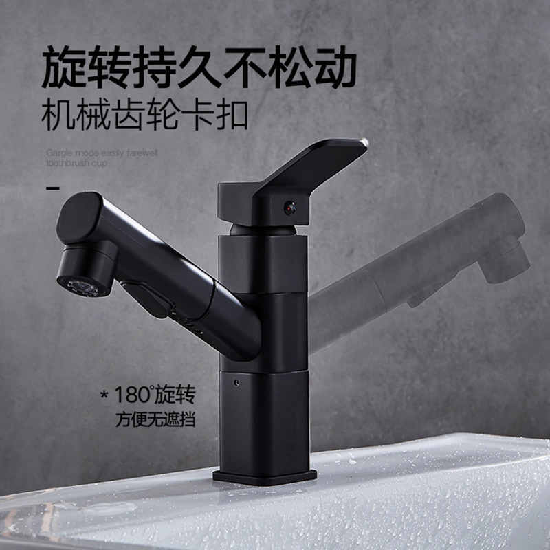 All-copper pull-out faucet, bathroom washbasin, washbasin faucet, washbasin, black washbasin faucet wholesale details Picture