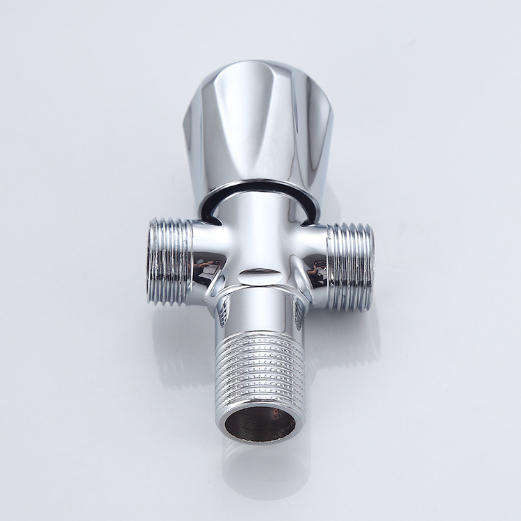 Copper double outlet triangle valve, one inlet two outlets three-way cold and hot water triangle valve, figure-eight stop Angle valve manufacturer wholesale details Picture