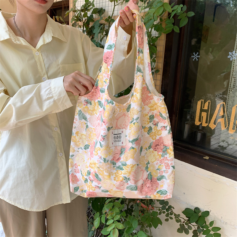 35204 Summer retro flower canvas bag, Fairy single-shoulder hand-carry large capacity vest bag, shopping bag for shopping details Picture