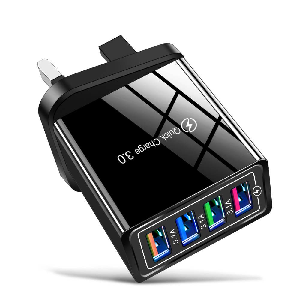 Color 4USB mobile phone charger, 3A tablet travel charger head, US and European standard charger, cross-border wholesale Specification drawing