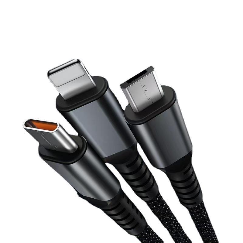 100W transparent lamp three-in-one data cable with 6A fast charging, suitable for Android, Huawei and Apple one-to-three charging cables Item Picture