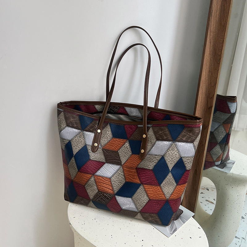 New single-shoulder bag, soft PU leather large bag, women's fashion, large-capacity textured tote women's bag handbag full figure
