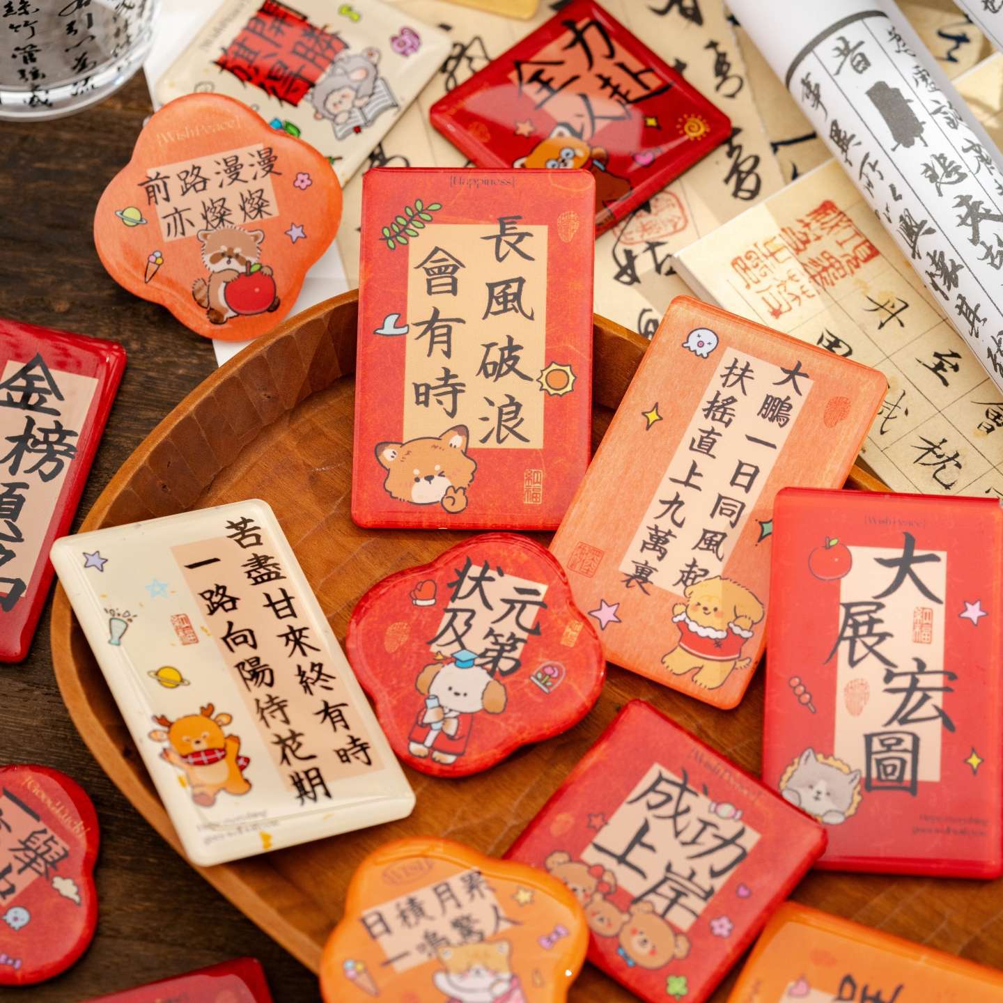Epoxy resin magnetic cartoon fridge magnets, Chinese-style magnets for the college entrance examination and high school entrance examination, creative national trend, good luck and blessings for refrigerator decoration full figure