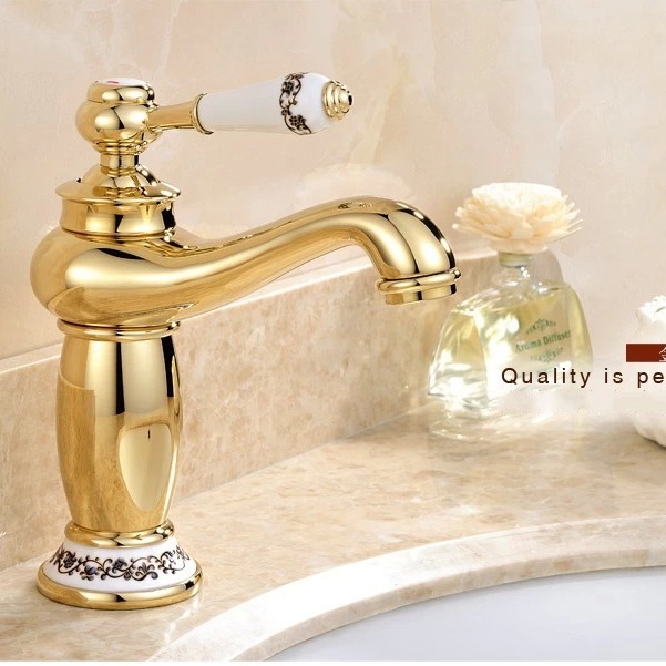 European-style faucet, golden hot and cold, all-copper bathroom, American-style blue and white porcelain washbasin, washbasin, antique faucet Application Scenario