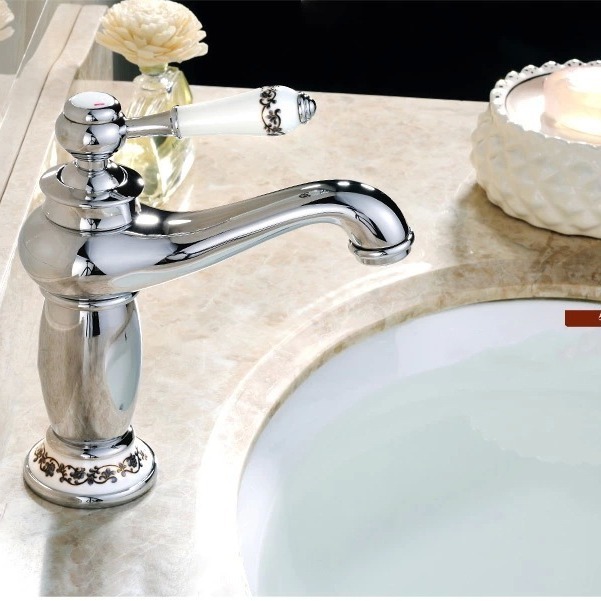 European-style faucet, golden hot and cold, all-copper bathroom, American-style blue and white porcelain washbasin, washbasin, antique faucet Item Picture