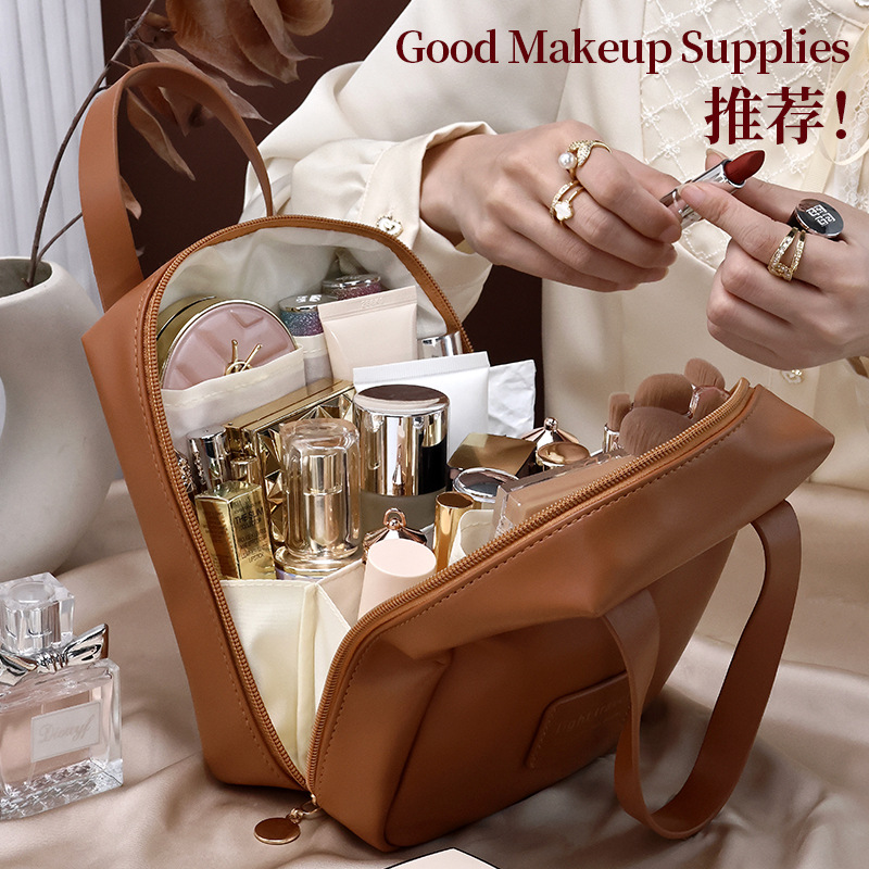 PU makeup bag, large capacity, high-end feel, zoned storage, travel handbag, ins style, high appearance level, multi-functional toiletries bag full figure