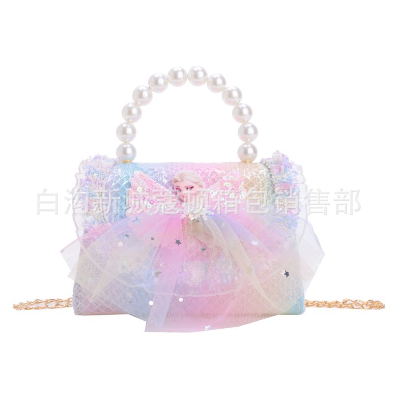 Large princess crossbody single-shoulder bag, new children's bag, cute bow single-shoulder bag, girls' pearl handbag Item Picture