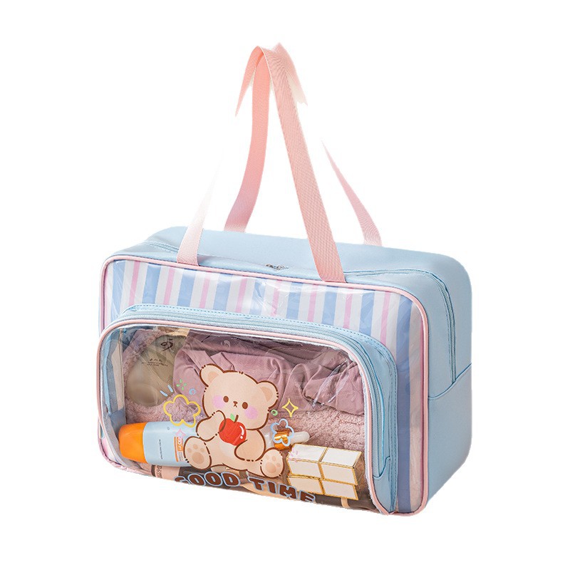 Hand-held waterproof swimming bag, cartoon fitness bag, PU toiletry bag, transparent storage bag, large-capacity dry-wet separation bag Item Picture