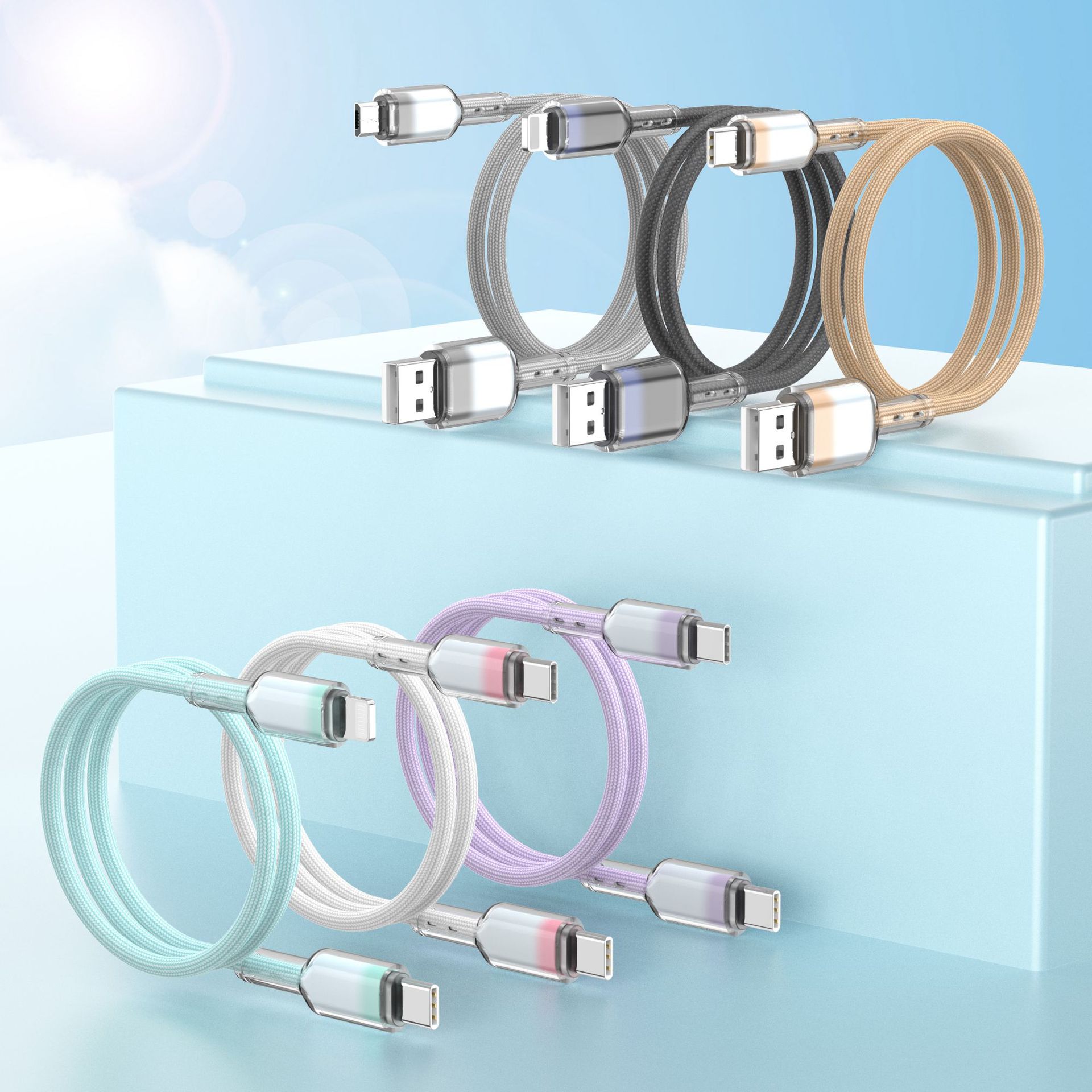 65W gradient crystal woven fast charging data cable for mobile phones, suitable for iphone16 Apple type-c charging cable Application Scenario