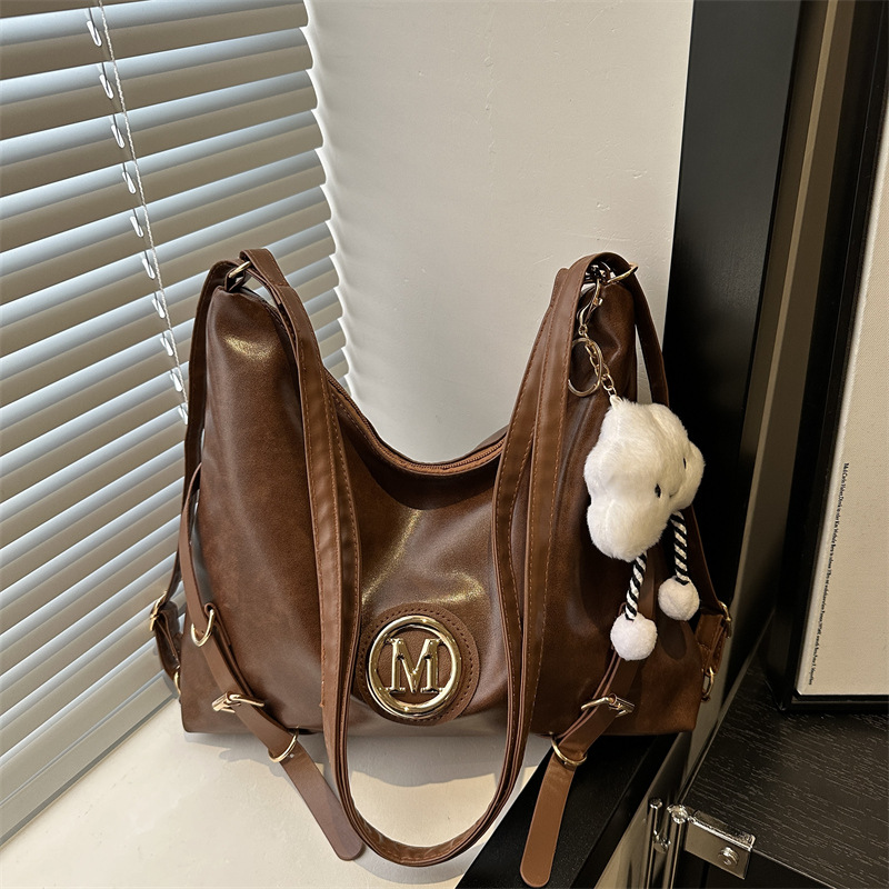 Multi-functional backpack, retro soft leather feel, versatile, large-capacity tote bag, commuter single-shoulder bag, crossbody bag full figure