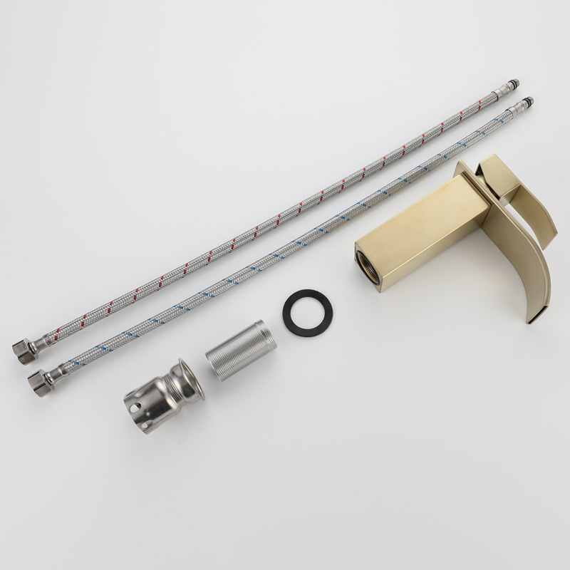 Cross-border 304 stainless steel golden waterfall washbasin faucet, cold and hot mixed water bathroom square basin faucet Application Scenario