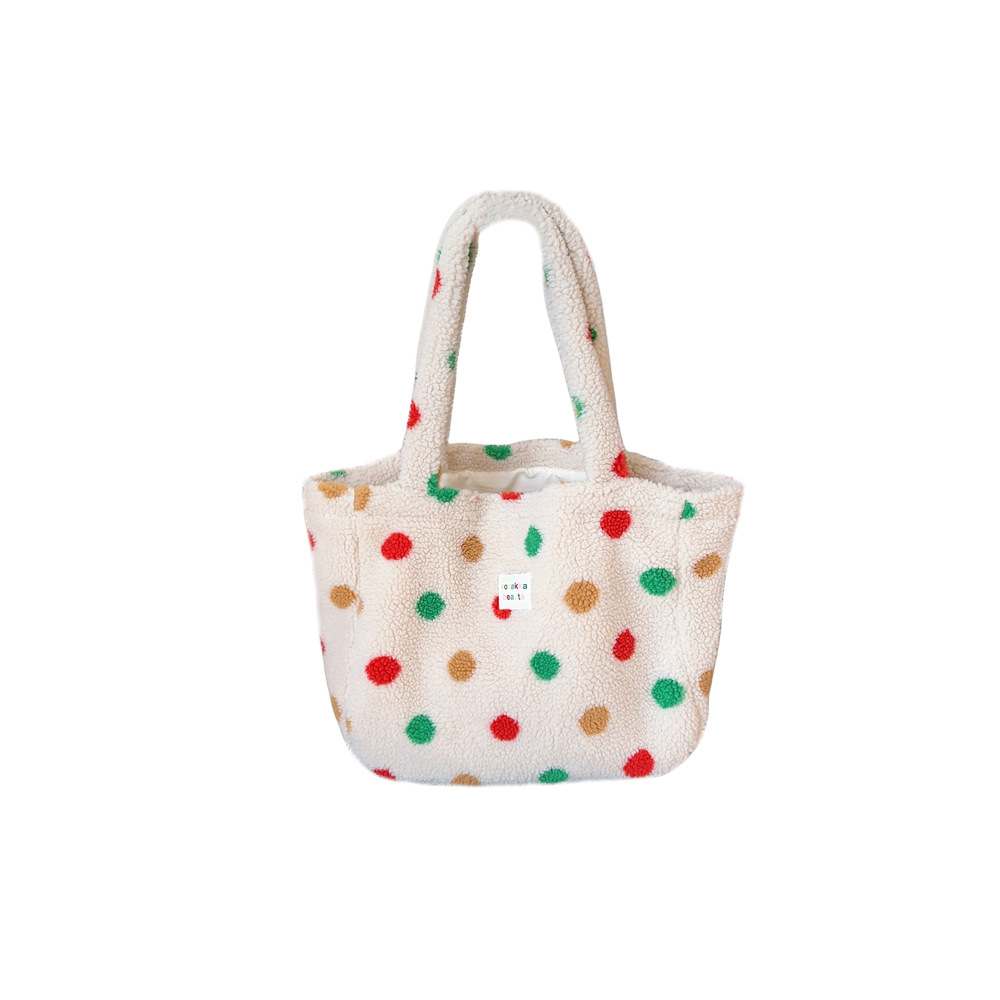 31231 Plush Bag for Women 2023 Winter New Style Colorful polka dot Handbag, Student schoolbag and tote bag Item Picture