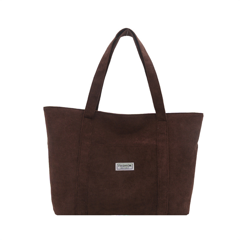 Large-capacity corduroy fabric bag for women, 2024 new style college student single-shoulder hand-carry large bag, commuter bag, tote bag Item Picture
