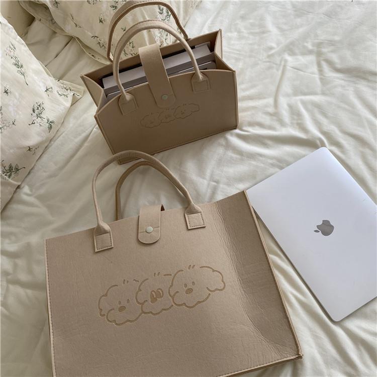 New bear felt bag, women's portable tote bag, fashionable and simple, large-capacity shopping bag, student tote schoolbag Item Picture