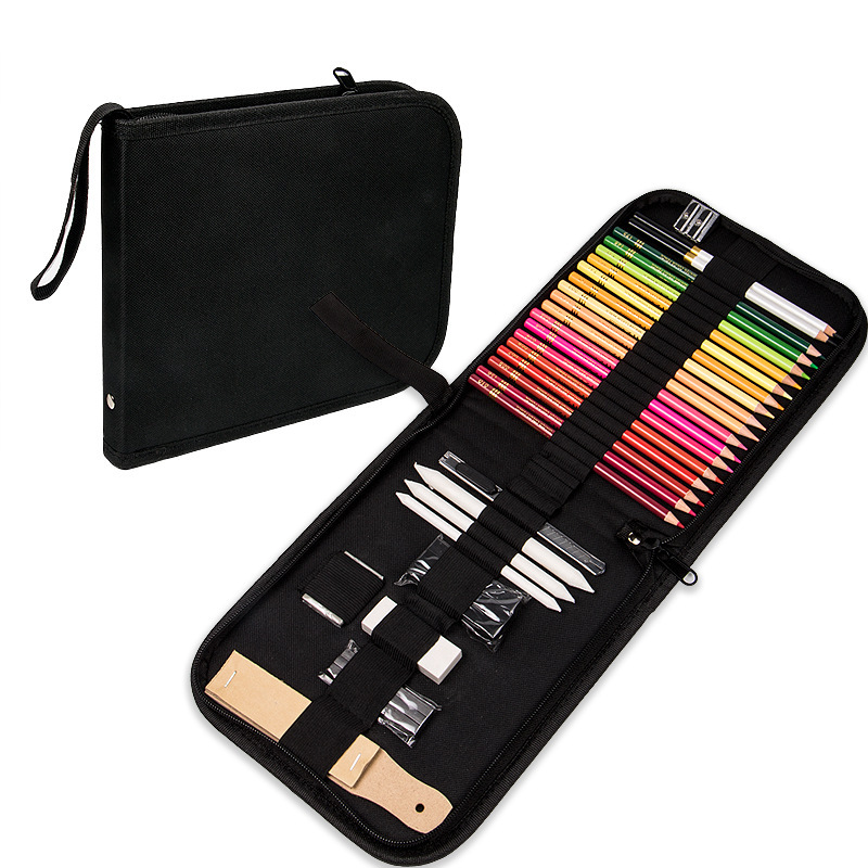 Factory direct sales of adult art, painting, drawing, folding pen curtain, sketch pencil, colored pencil, storage bag, zipper bag set details Picture