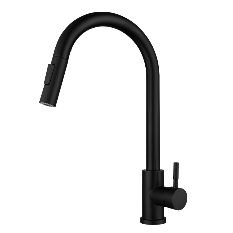 Black and gold kitchen faucet, hot and cold telescopic sink faucet, 304 stainless steel pull-out sink faucet Item Picture