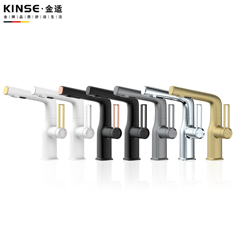 Lift and pull washbasin faucet, bathroom cold and hot pull faucet, white pull and pull dual functions with lift faucet Item Picture