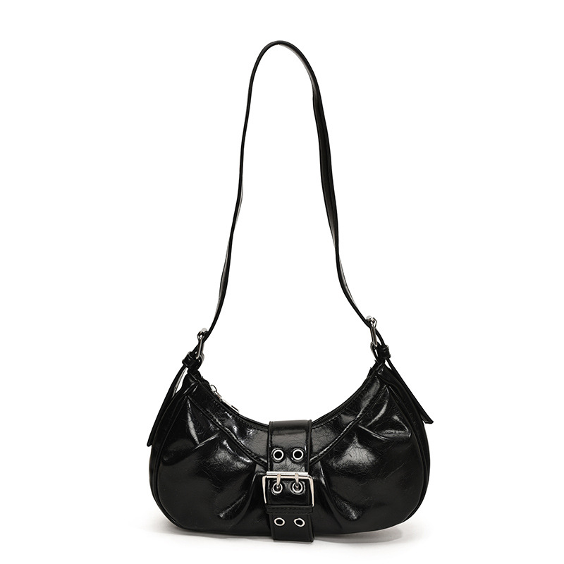 A niche retro pleated bag for women, 2024 new motorcycle and hot girl style, belt buckle single-shoulder underarm bag, crossbody bag Item Picture