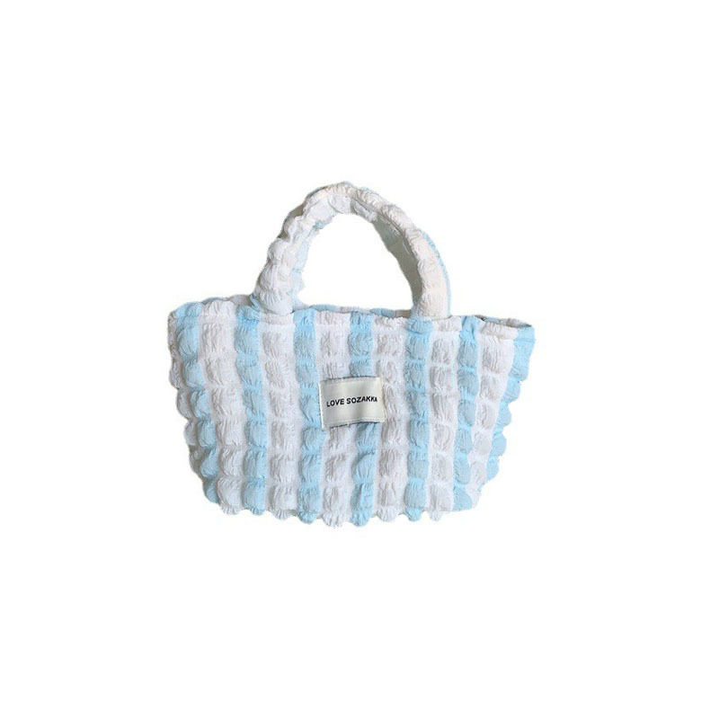25131 Women's French cream pleated handbag, cloud cream puffs, hand-held bag, bento bag, shopping bag Item Picture