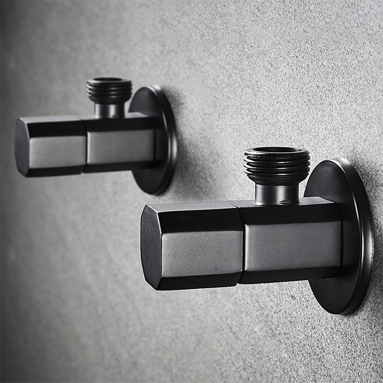 Wholesale black Angle valve, all-copper thickened, cold and hot large flow brass Angle valve, stop valve, square toilet three-way valve Specification drawing