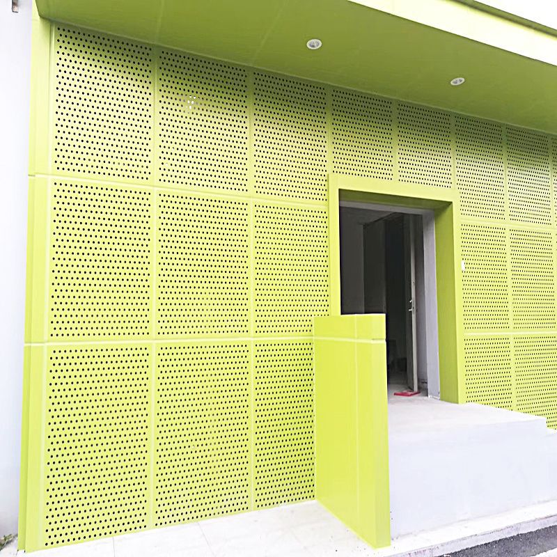 Factory direct sales of aluminum single-panel curtain wall, storefront, exterior wall, outdoor aluminum single panel, fluorocarbon wood grain perforated aluminum plate Application Scenario