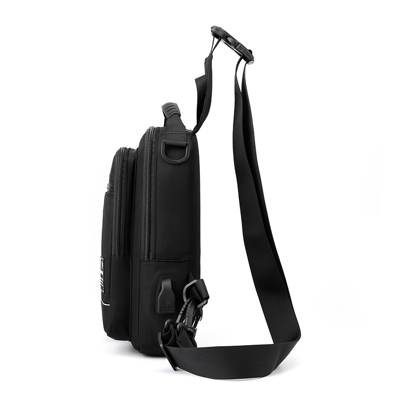 Factory direct sales of new men's chest bags, multi-functional crossbody bags, trendy single-shoulder bags, large-capacity USB interface chest bags Specification drawing