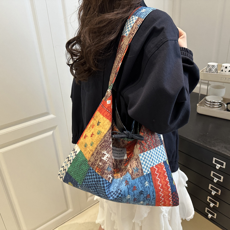 New Spring/Summer 2025 dual-purpose denim bag, ethnic style patchwork bag, Bohemian single-shoulder crossbody bag, double-sided Specification drawing