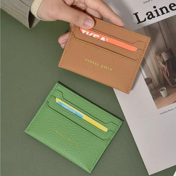 Ultra-thin card-style card case with lychee pattern, portable and compact, with double-sided card slots for both men and women, and a high level of appearance full figure