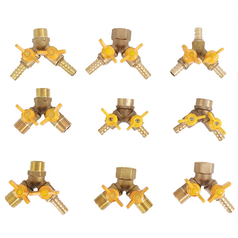 All-copper thickened three-way gas valve with disc handle, 4-inch gas valve, Y-type pagoda horn valve, brass internal and external thread ball valve Item Picture