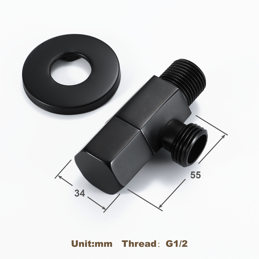 HIDEEP Black hexagonal handwheel brass Angle valve bathroom faucet hot and cold Angle valve Factory Direct sales HIJF020 Specification drawing