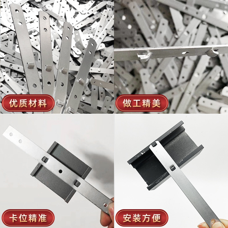 Window and door frame installation fixing plates, galvanized iron with clips, straight furniture connection plates, aluminum alloy wooden door fixing pull plates Specification drawing