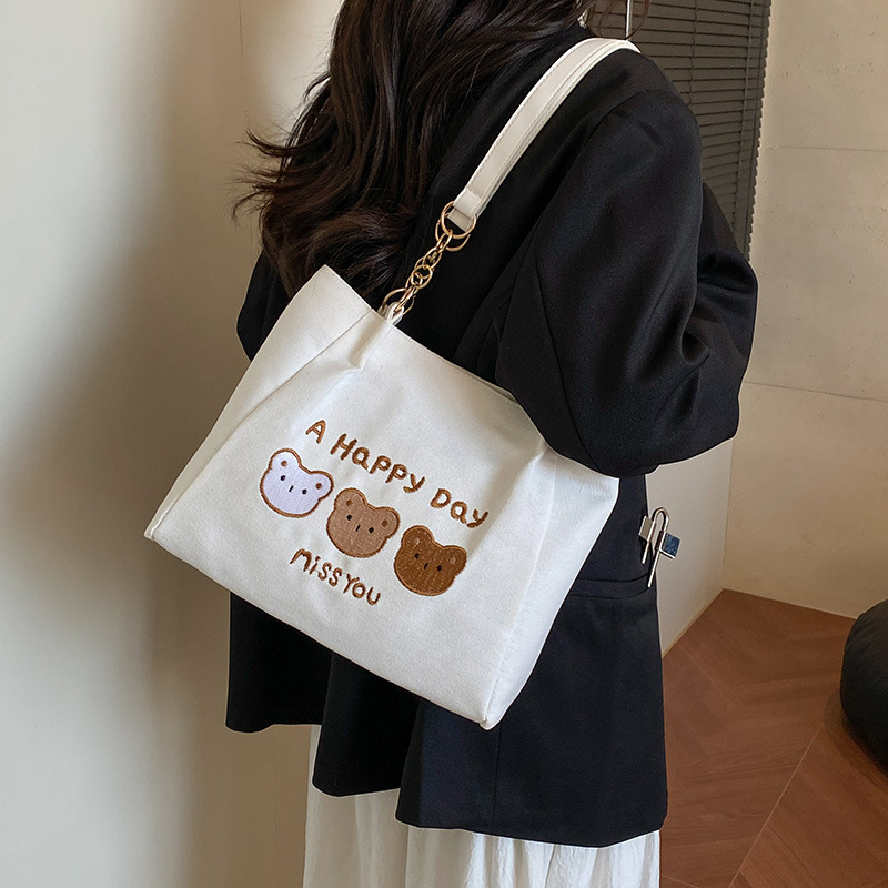 Cute strawberry bear bag for girls, 2025 new style college student commuting bag, large-capacity single-shoulder handbag details Picture
