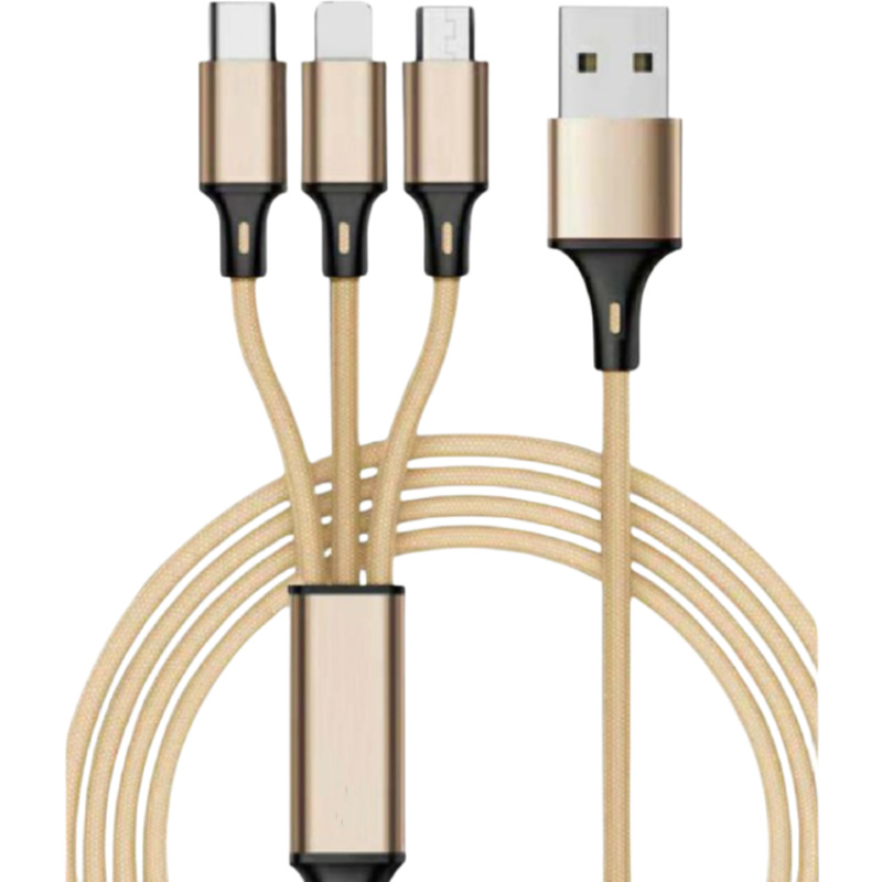 One drag three data cable, suitable for Apple, Android, Type-C three-in-one fast charging, 1.2-meter nylon woven gift manufacturer Specification drawing