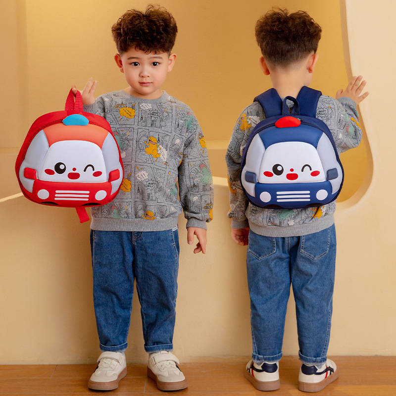 Kindergarten hard shell schoolbag 2-5 Cartoon car children's backpack for small and medium class boys' school enrollment eggshell backpack 3 details Picture