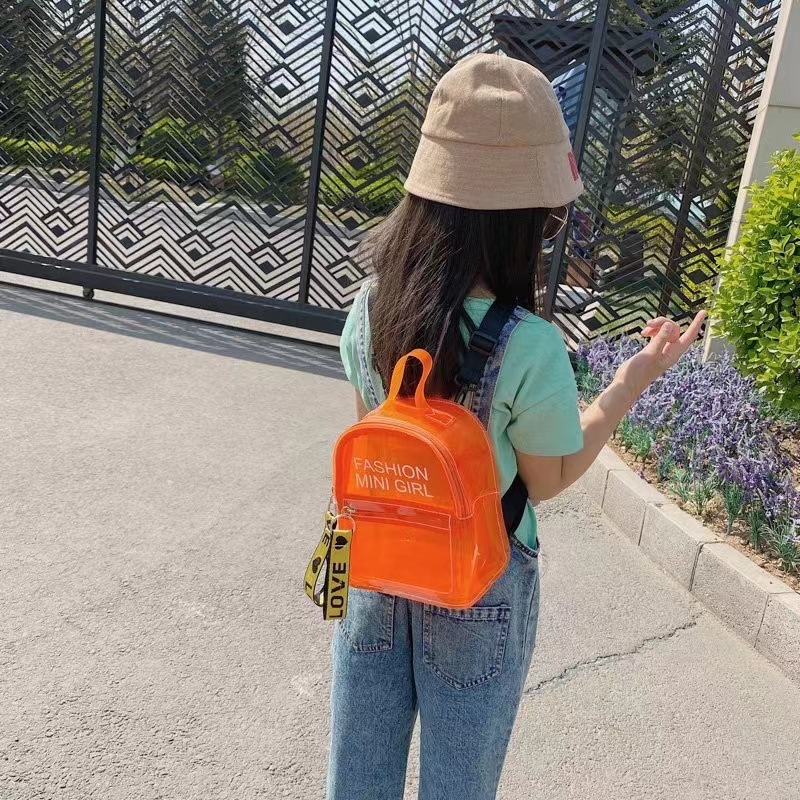 Printed logo children's jelly transparent pvc backpack, girls' bag mini backpack, Korean version trendy student schoolbag Specification drawing