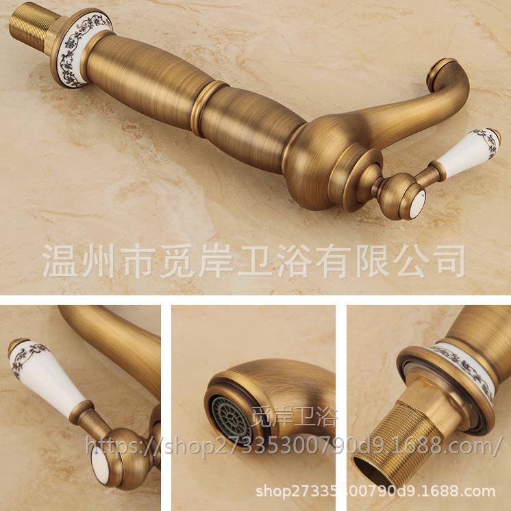 Golden faucet, hot and cold European-style faucet, all-copper bathroom, raised blue and white porcelain countertop basin, gilded antique wholesale details Picture