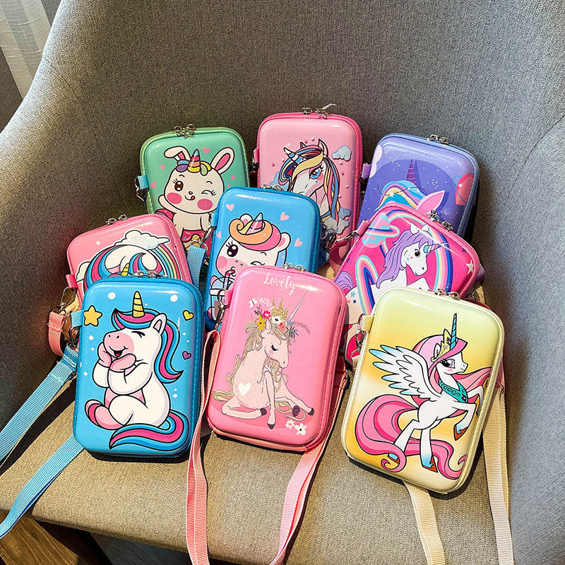 Trendy children's bags, anime cartoon Rainbow Pony mobile phone bags, cute baby single-shoulder crossbody bags, parent-child accessory bags full figure