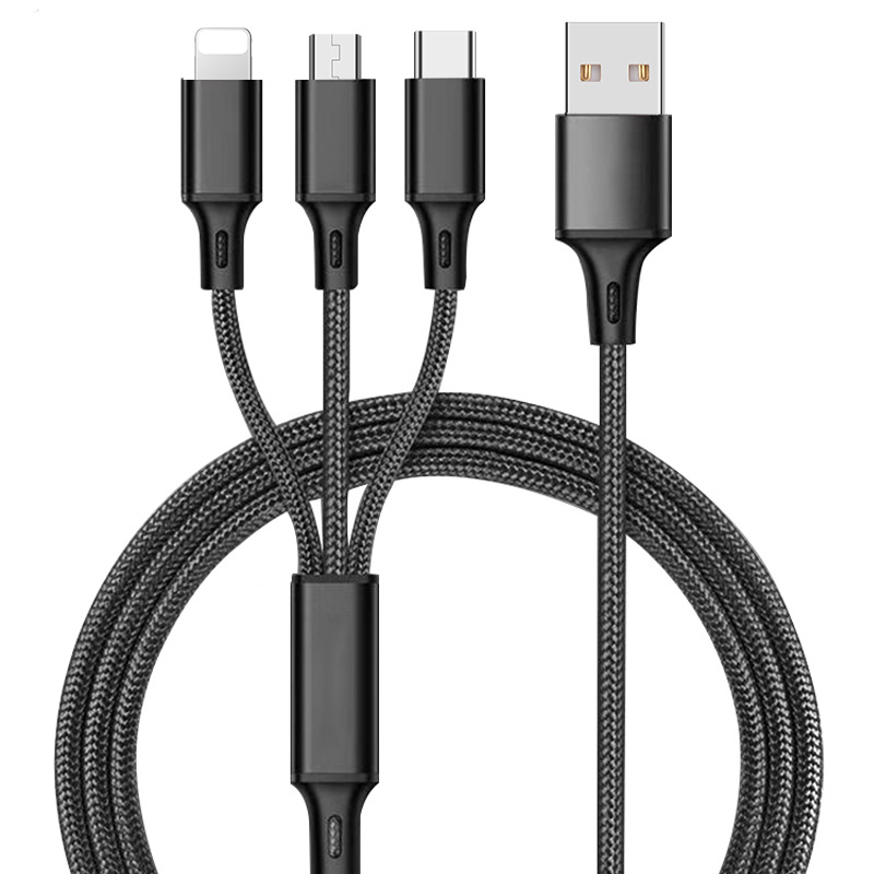 Woven mini one-to-three data cable gift laser logo mobile phone charging cable, suitable for Apple and Huawei type-c details Picture