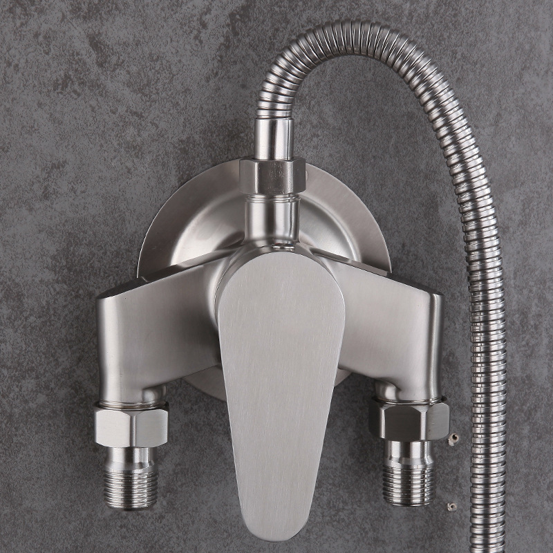 SUS304 stainless steel exposed shower faucet, hot and cold water mixing valve, water heater switch, household simple shower head set full figure