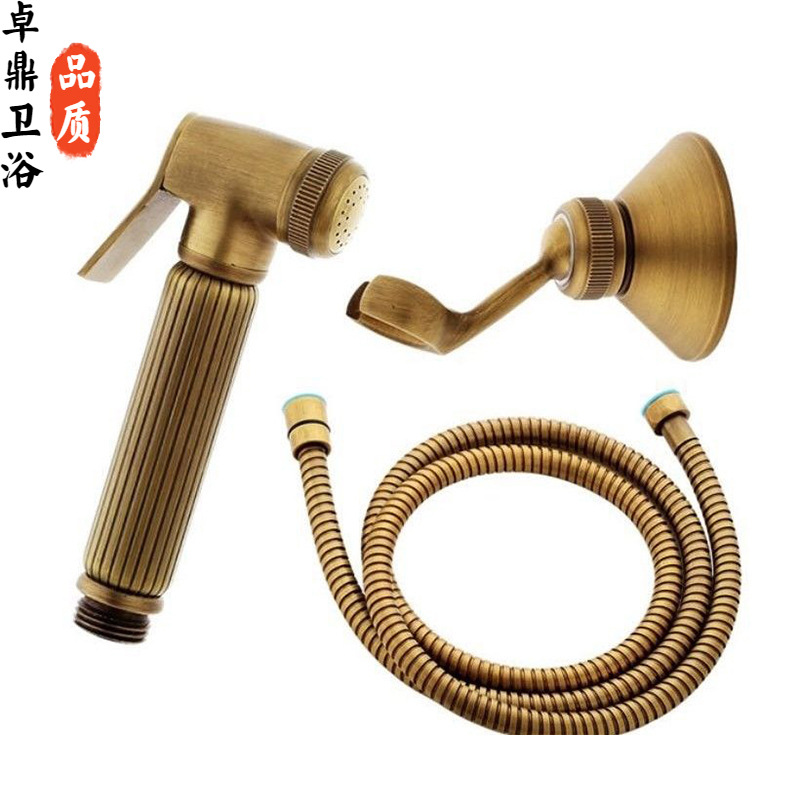 Zhuoding Cross-border All-Copper Antique Feminine washbasin Set, Toilet Companion, Spray gun Set, Antique Shower head hanging stand and bracket full figure