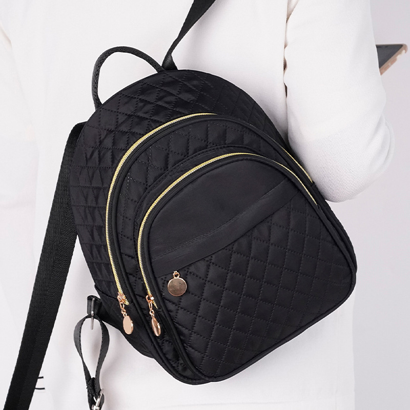 Feihong Cross-border Quilted Backpack, embroidered thread backpack, large capacity, fashionable and simple backpack, versatile children and girls' schoolbag full figure