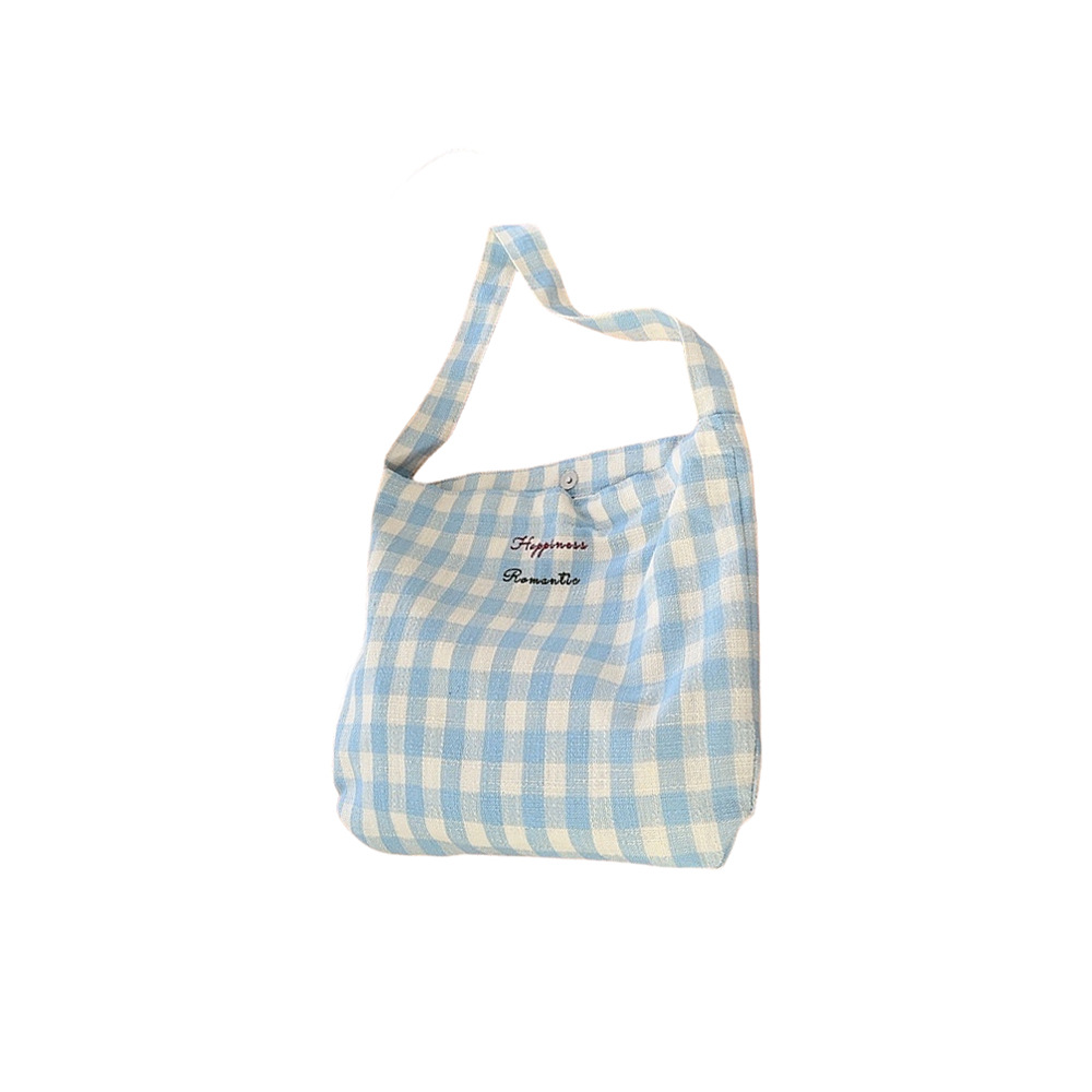 44291 Korean-style casual and versatile checkered single-shoulder crossbody bag with double-sided bow embroidery for commuting to work Item Picture