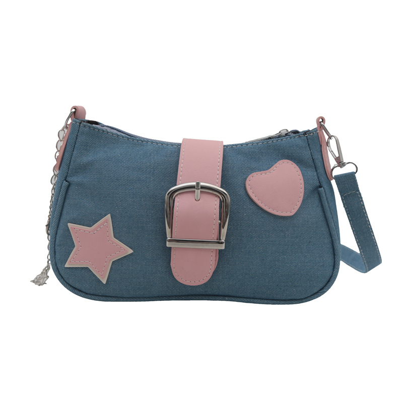 Korean retro denim bag for women's autumn 2024 new style single-shoulder crossbody bag, high-end and versatile ins underarm bag Item Picture