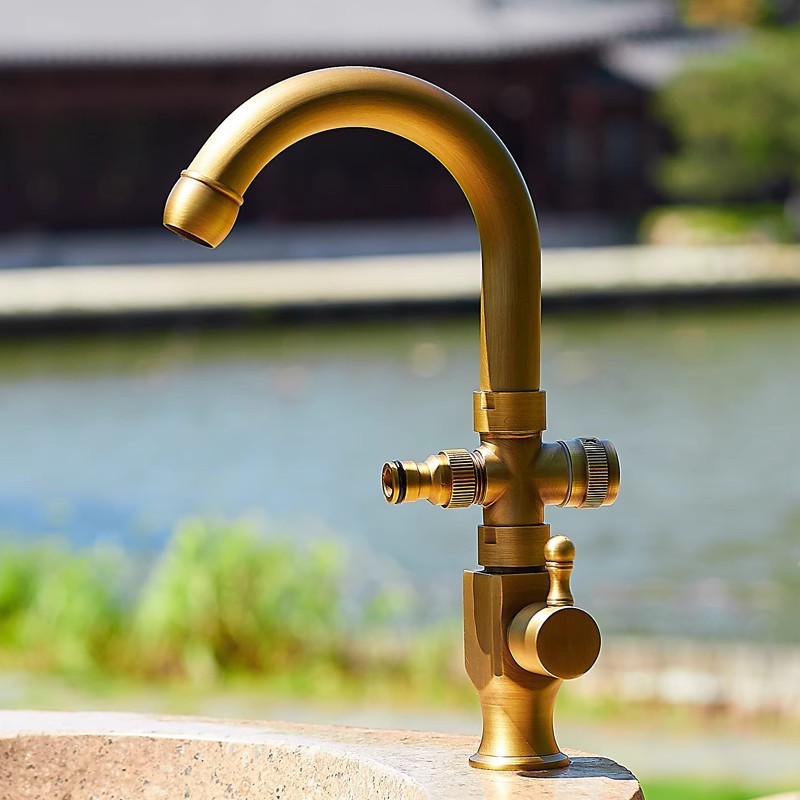 Copper single-cooling outdoor courtyard faucet anti-freezing washbasin Marble stone basin outdoor balcony anti-freezing crack faucet details Picture
