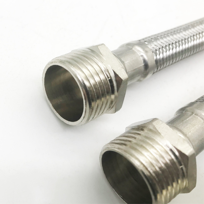 304 stainless steel wire 4-inch inner and outer thread water inlet braided hose for water heater faucet extension explosion-proof extension hose details Picture