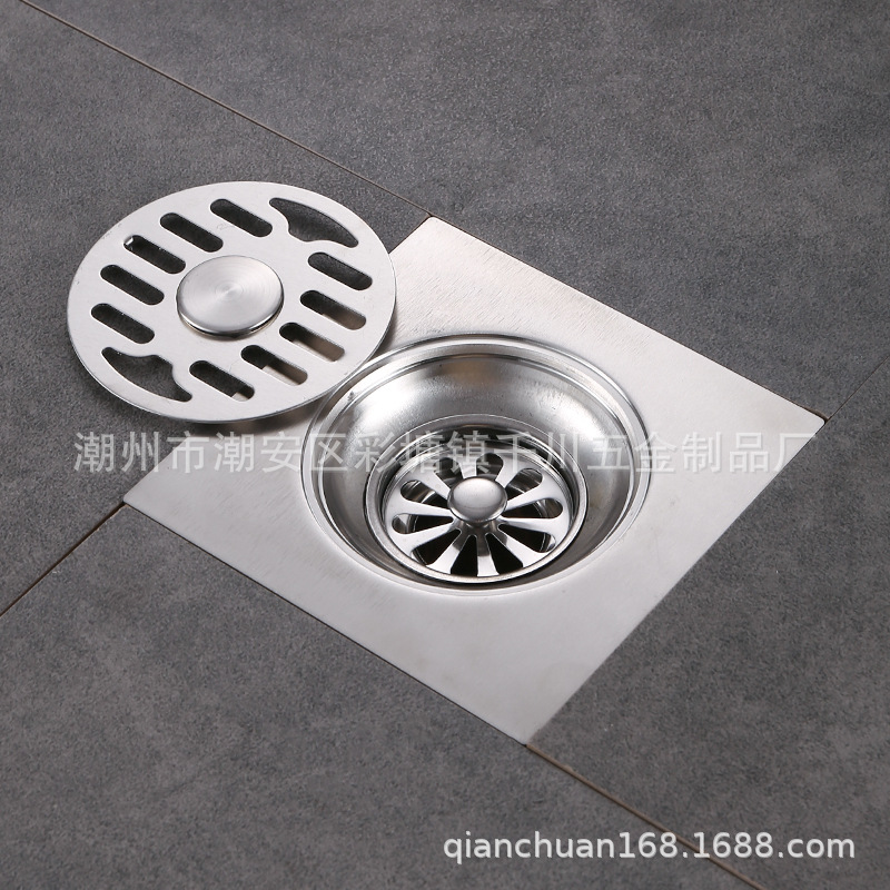 Stainless steel circular floor drain, large-capacity anti-insect and anti-odor floor drain, dry area kitchen floor drain, bathroom washing machine floor drain details Picture